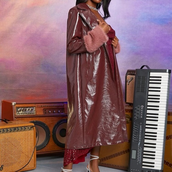 PU Leather Fur Cuff Trench - Picture 5 of 5